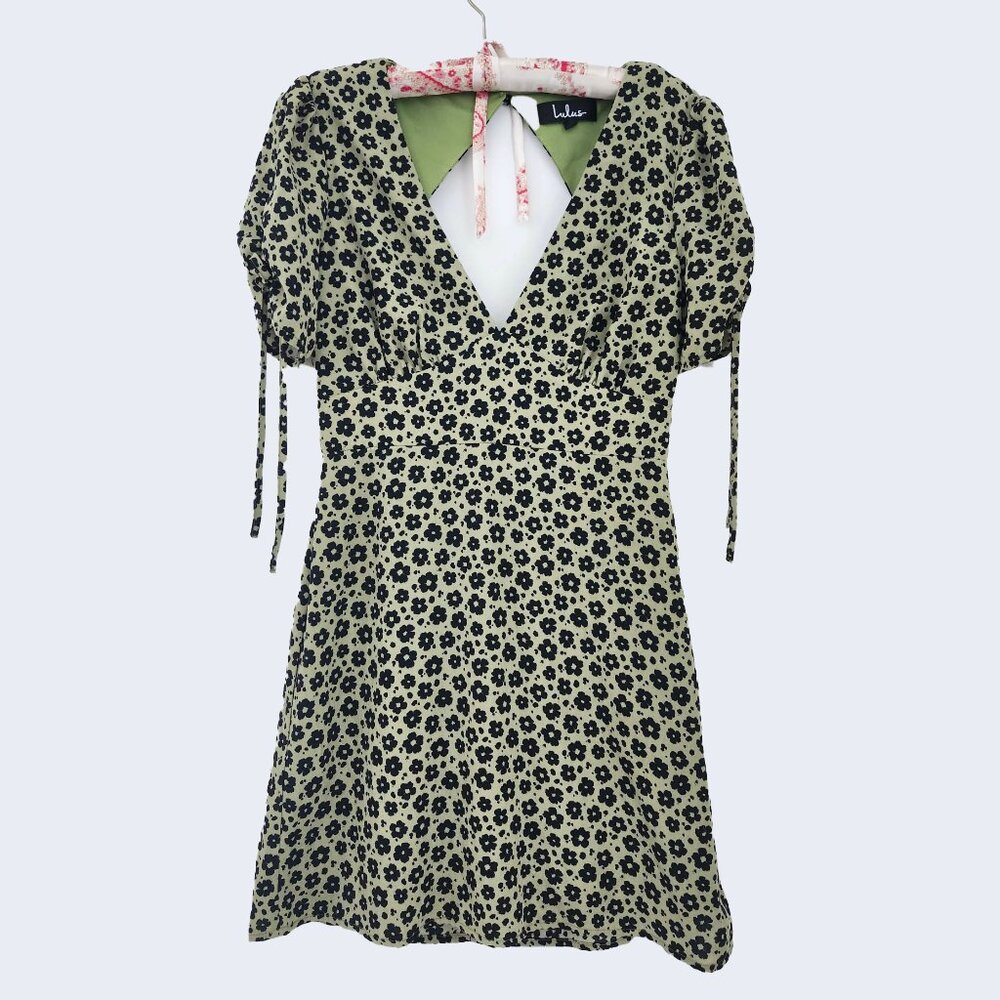 Lulus Green Floral Print Backless Mini Dress